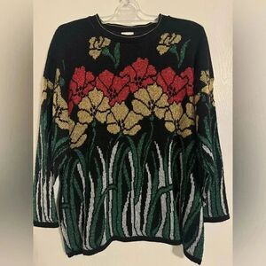 Vintage Red Sweater Red Gold Holiday Metallic |  Christmas Sweater | Size 1x